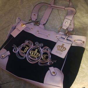 Juicy Couture Black and Light Pink Crown Embroidered Tote